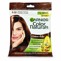 Garnier Color Naturals Crème Riche 5.32 Caramel Brown 30 g Colourant + 30 ml Developer – 1 Kit — exactly 1 sealed retail units on white