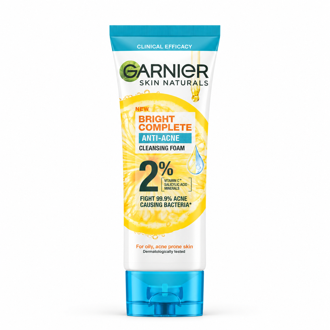 Garnier Bright Complete Anti-Acne Cleansing Foam 100 ml on white background