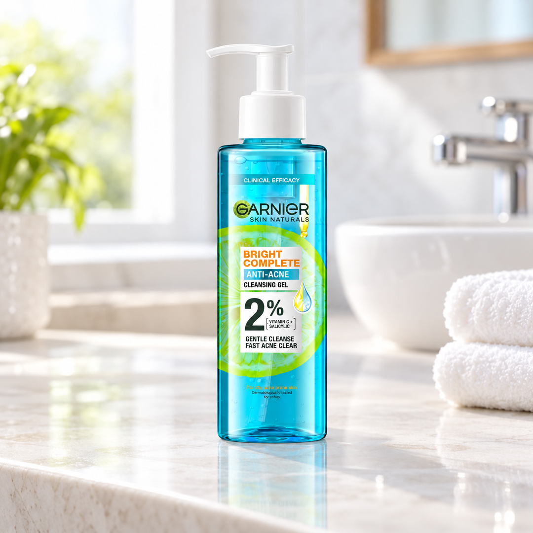 Garnier Bright Complete Anti-Acne Gel Wash 120 ml — retail packaging detail