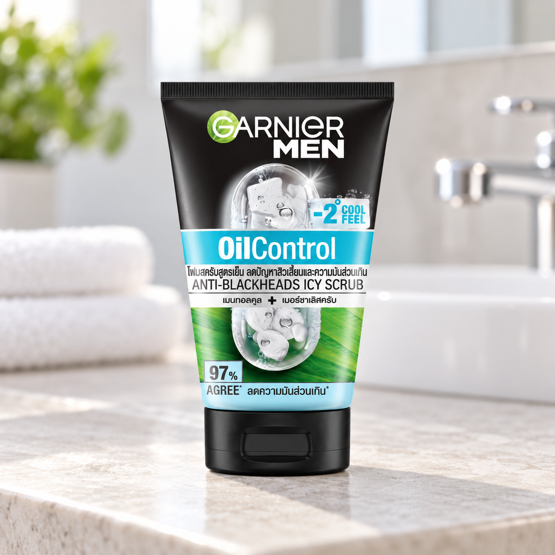 Garnier Men Oil Control Anti-Blackhead Scrub 100 ml — retail packaging detail