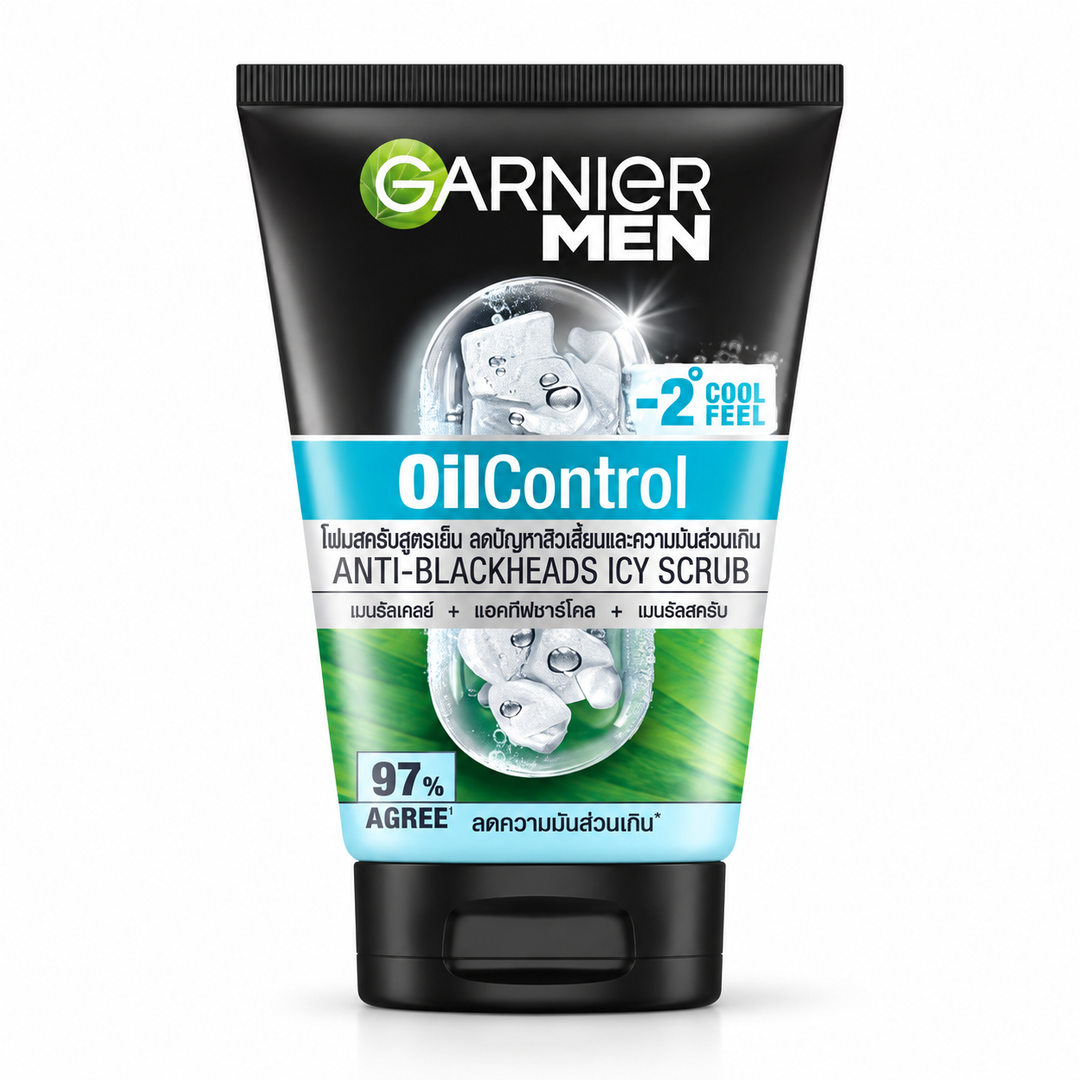 Garnier Men Oil Control Anti-Blackhead Scrub 100 ml on white background