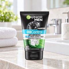 Garnier Men Oil Control 3-in-1 Charcoal Foam 100 ml — retail packaging detail