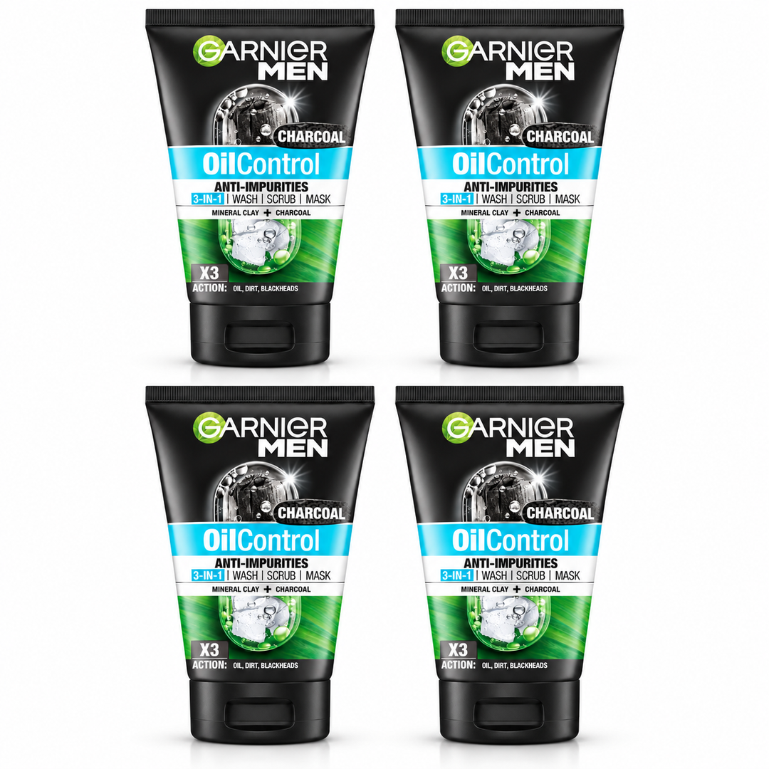 Garnier Men Oil Control 3-in-1 Charcoal Foam 100 ml – 4 Tubes