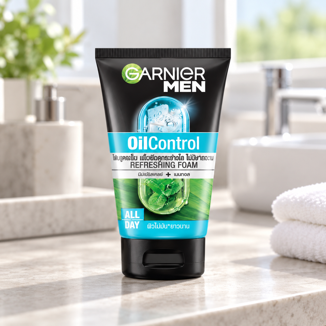 Garnier Men Oil Control Brightening Cooling Foam 100 ml — retail packaging detail