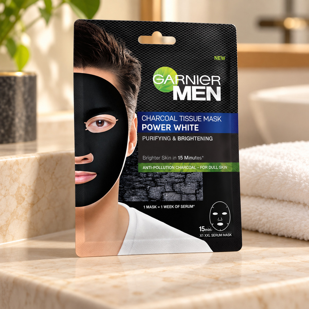 Garnier Men Charcoal Tissue Mask Power White 28 g — lifestyle view