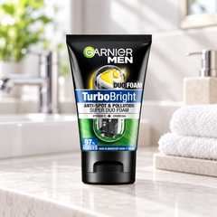 Garnier Men Turbo Bright Super Duo Foam 100 ml — retail packaging detail