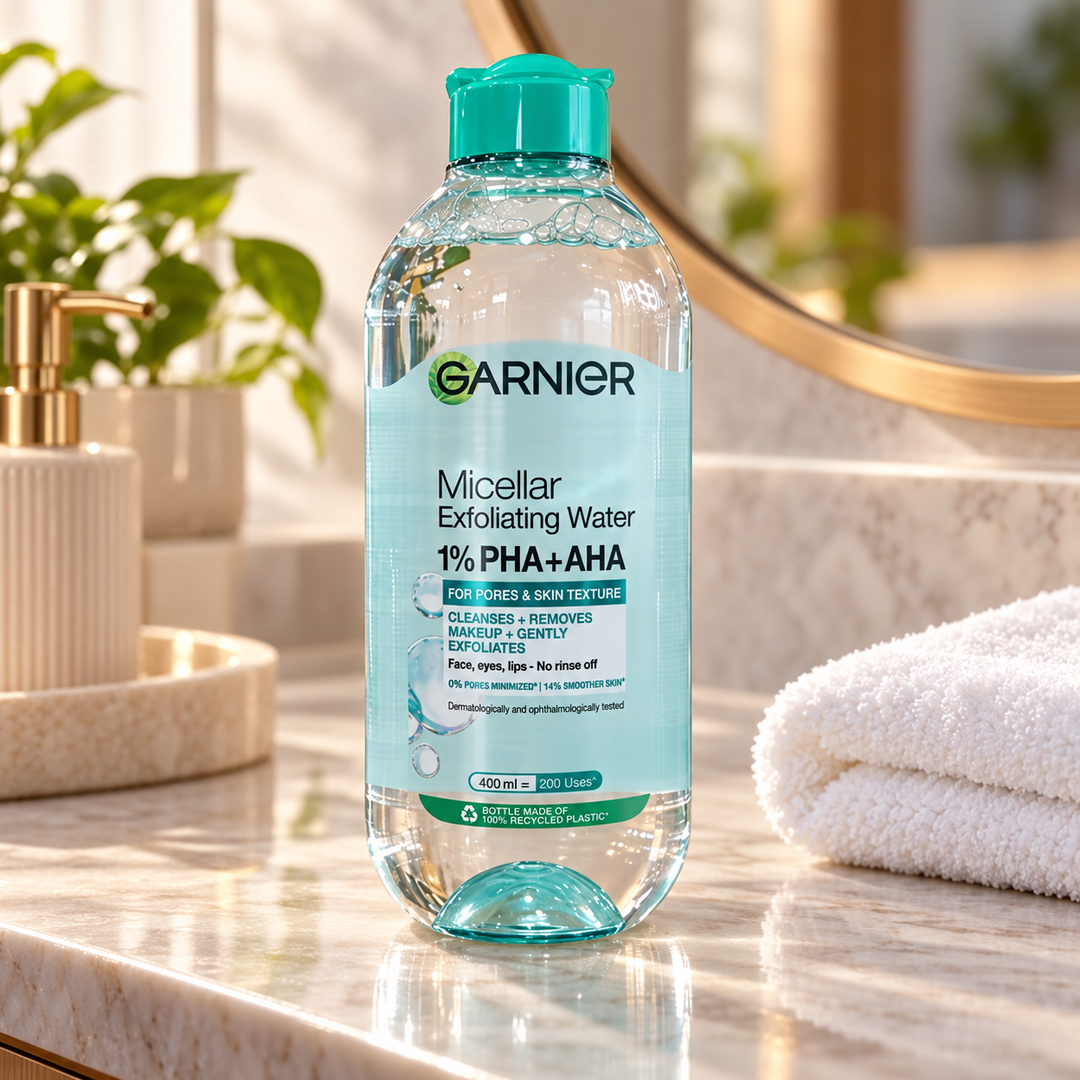 Garnier Micellar Exfoliating Water 1% PHA+AHA 400 ml — lifestyle view