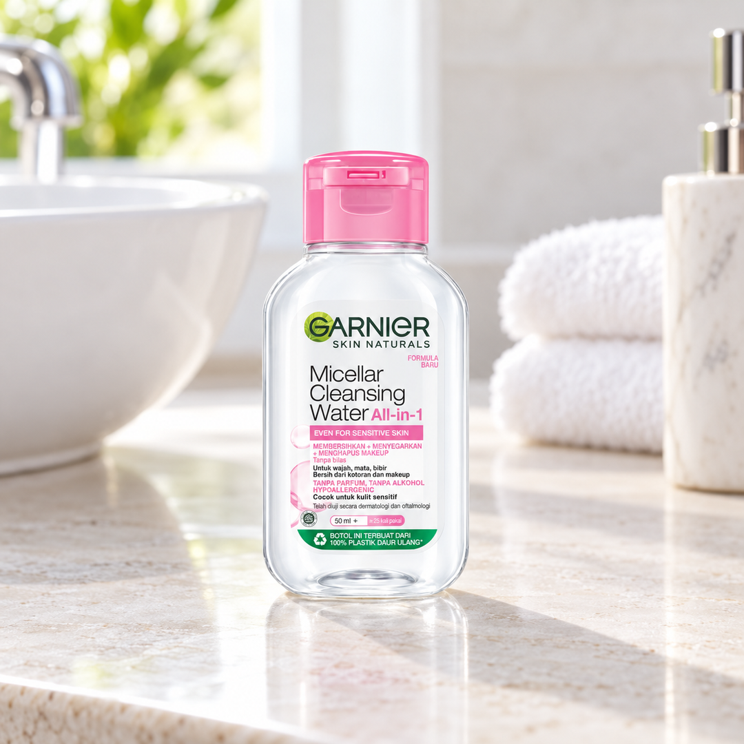 Garnier Micellar Cleansing Water Sensitive Skin Pink 50 ml — retail packaging detail