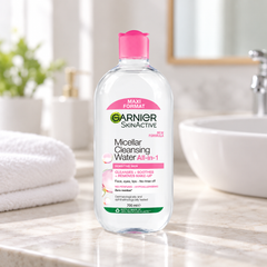 Garnier Micellar Cleansing Water Sensitive Skin Pink 700 ml — retail packaging detail