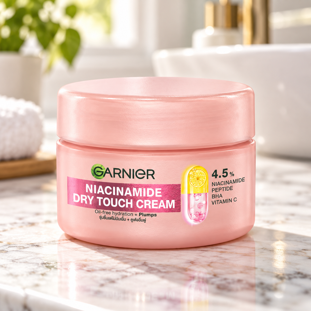 Garnier Niacinamide Dry Touch Cream 50 ml — retail packaging detail