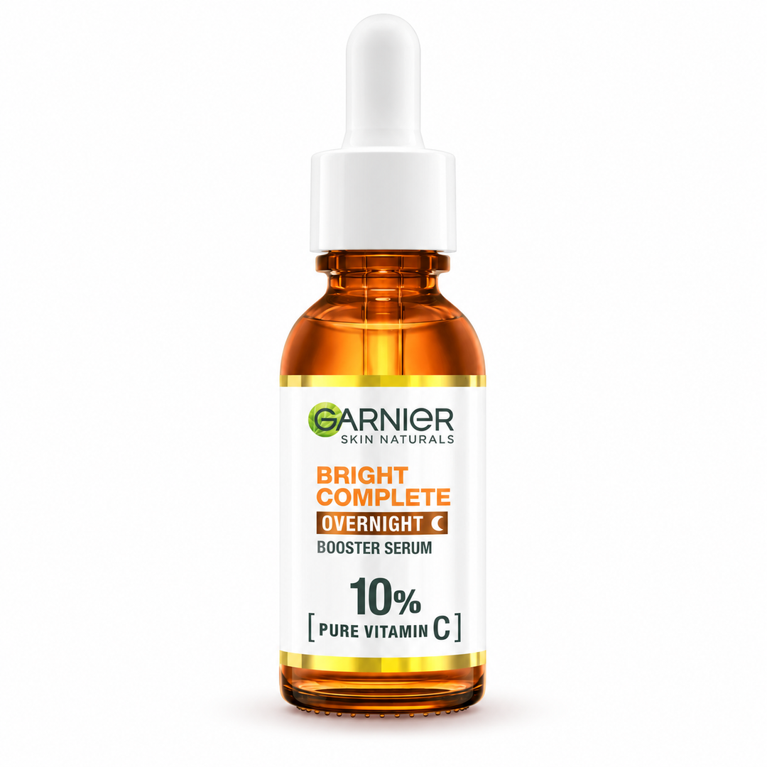 Garnier Bright Complete Overnight Booster Serum 30 ml on white background
