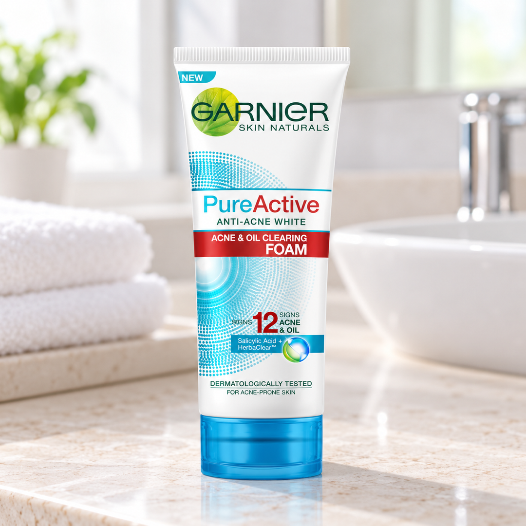 Garnier Pure Active Anti-Acne Acne & Oil Clearing Foam 100 ml — retail packaging detail