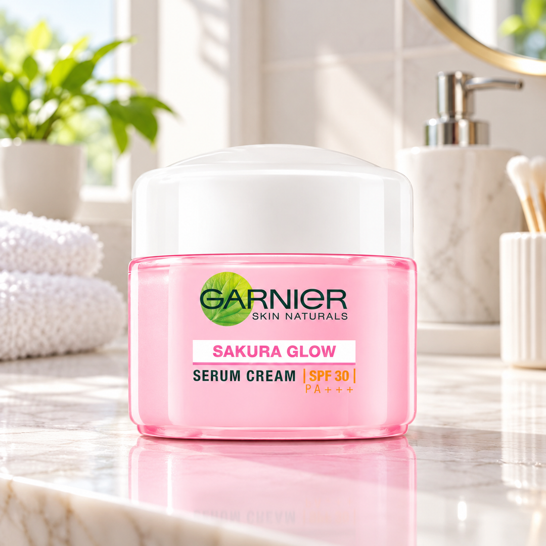 Garnier Sakura Glow Serum Cream SPF 30 18 ml — retail packaging detail