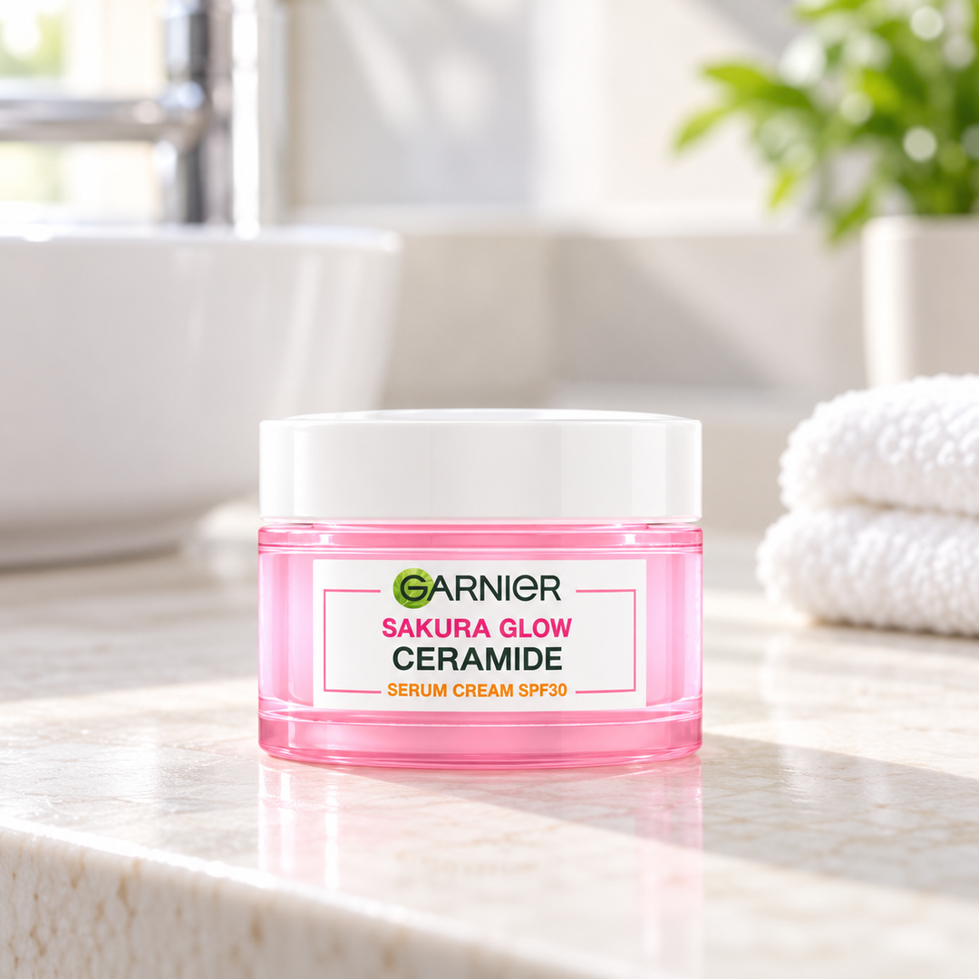 Garnier Sakura Glow Ceramide Day Serum Cream SPF30 PA+++ 50 ml — retail packaging detail