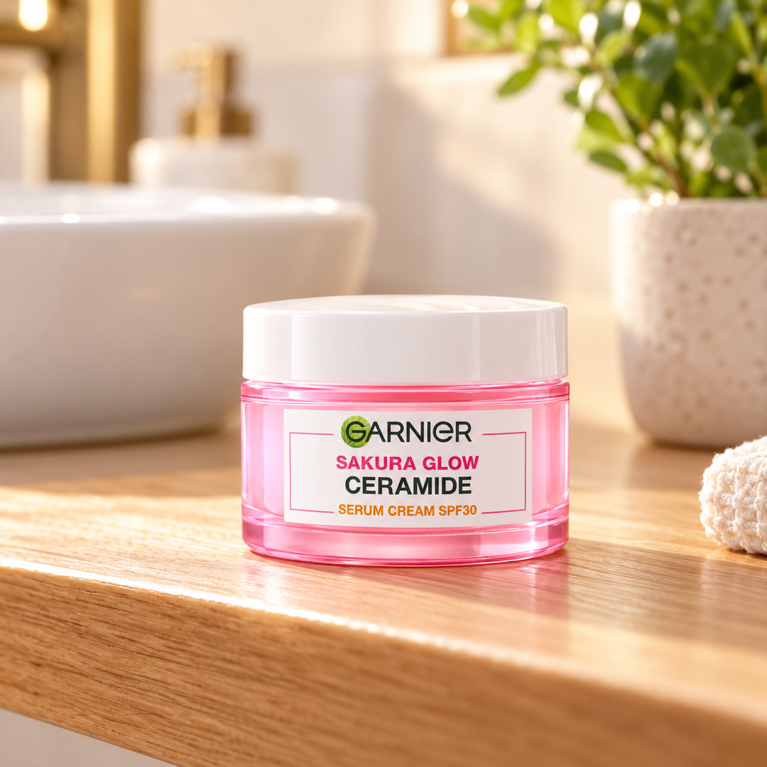 Garnier Sakura Glow Ceramide Day Serum Cream SPF30 PA+++ 50 ml — lifestyle view