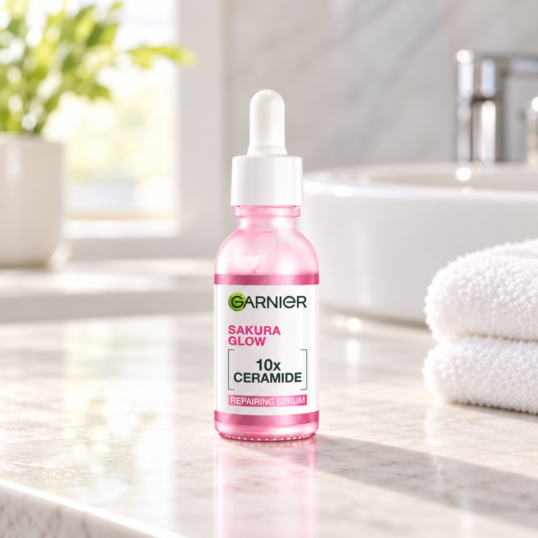 Garnier Sakura Glow Repairing Serum 10x Ceramide 30 ml — retail packaging detail
