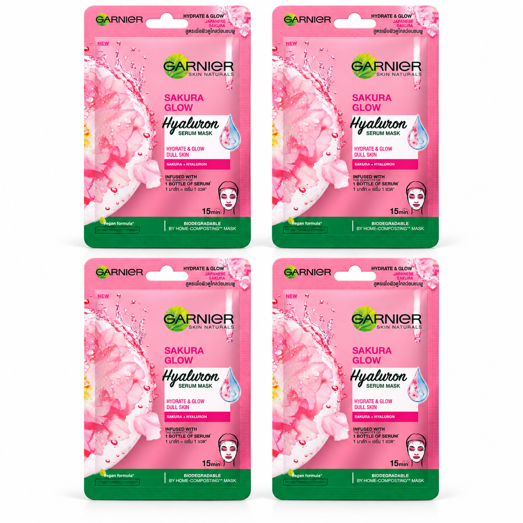 Garnier Sakura Glow Hyaluron Serum Mask 28 g – 4 Sachets