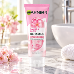 Garnier Sakura Glow Ceramide Super Whip 100 ml — retail packaging detail