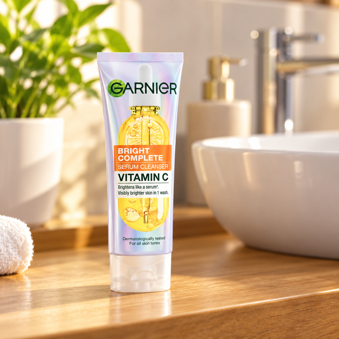 Garnier Bright Complete Vitamin C Serum Cleanser 90 ml — lifestyle view
