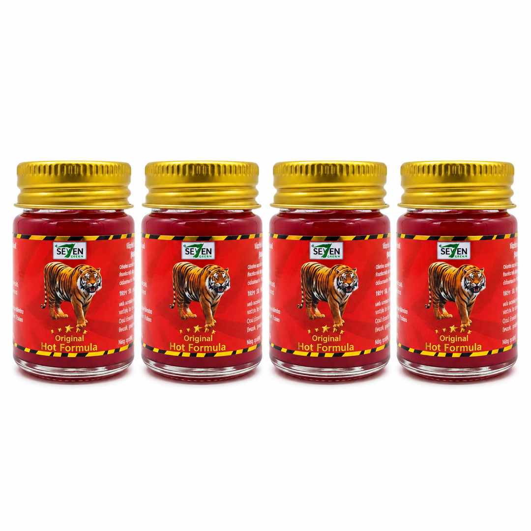 Green Seven Original Hot Formula Thai Massage Balm 50 g — Pack of 4 — exact sold quantity on white