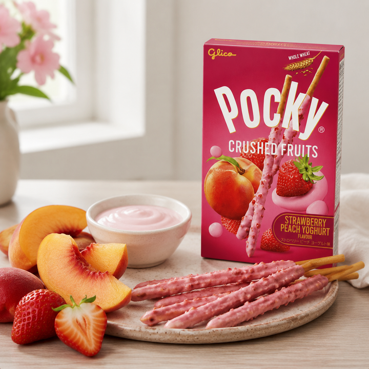Glico Pocky Strawberry Peach Yoghurt with fruit
