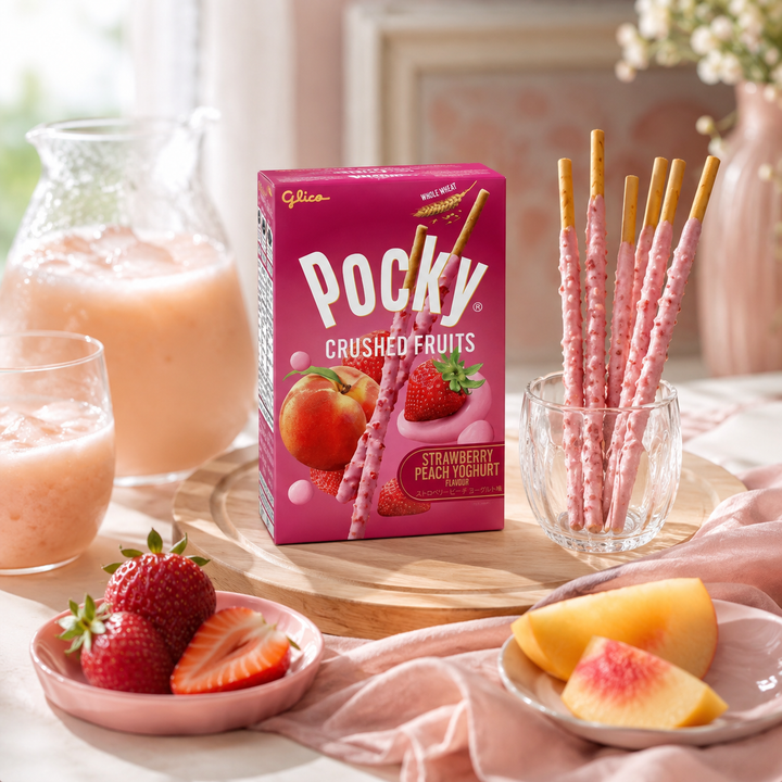 Glico Pocky Strawberry Peach Yoghurt snack scene