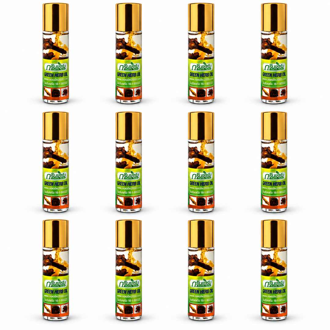 Thai Green Herb Oil 8 ml — exact pack of 12 bottles on white