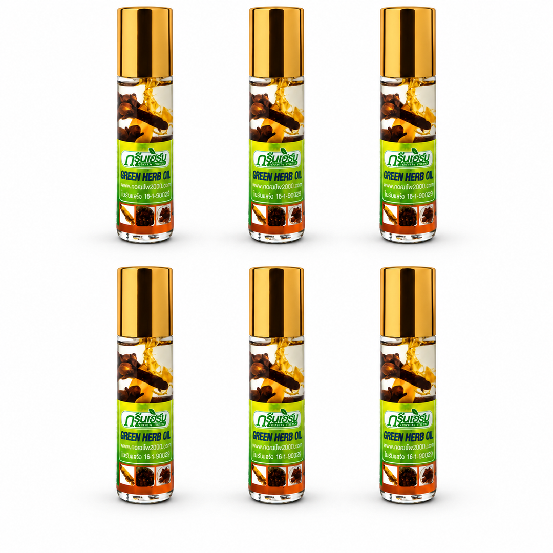Thai Green Herb Oil 8 ml — exact pack of 6 bottles on white