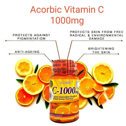 Acorbic C 1000mg – High-Potency Vitamin C Supplement for Immune Support – 2 Packs x 30 Tablets