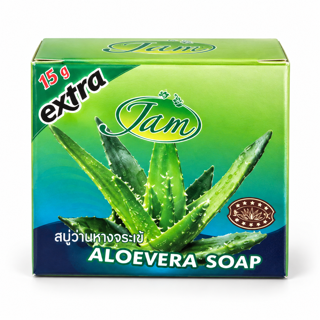 One JAM Aloe Vera 65 g soap box on white