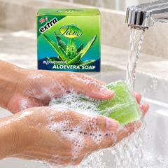 JAM Aloe Vera Soap lathered under running water