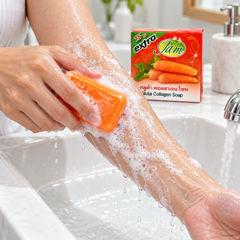 JAM Carrot Gluta Collagen soap used on wet skin
