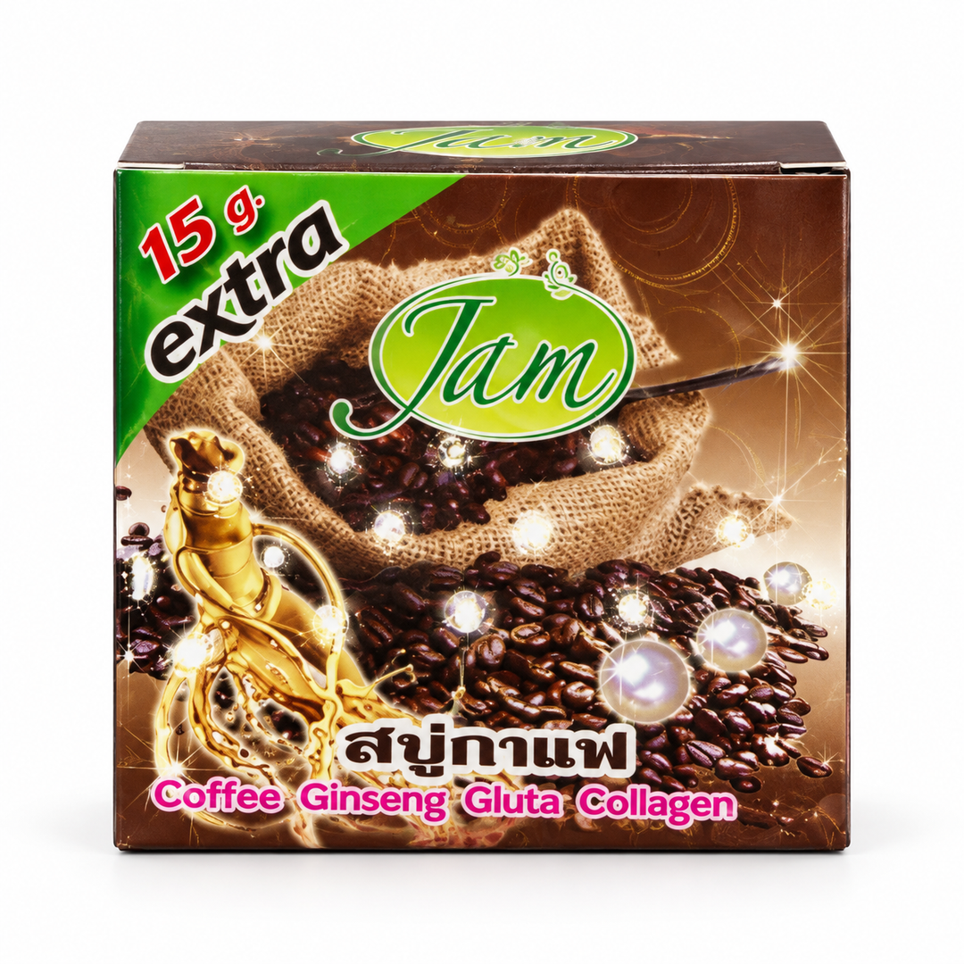 One JAM Coffee 65 g soap box on white