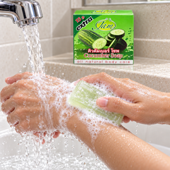 JAM Q-Kumber Cucumber Soap used on wet skin