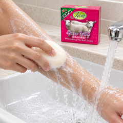 JAM Sheep Milk Collagen Soap used on a wet forearm