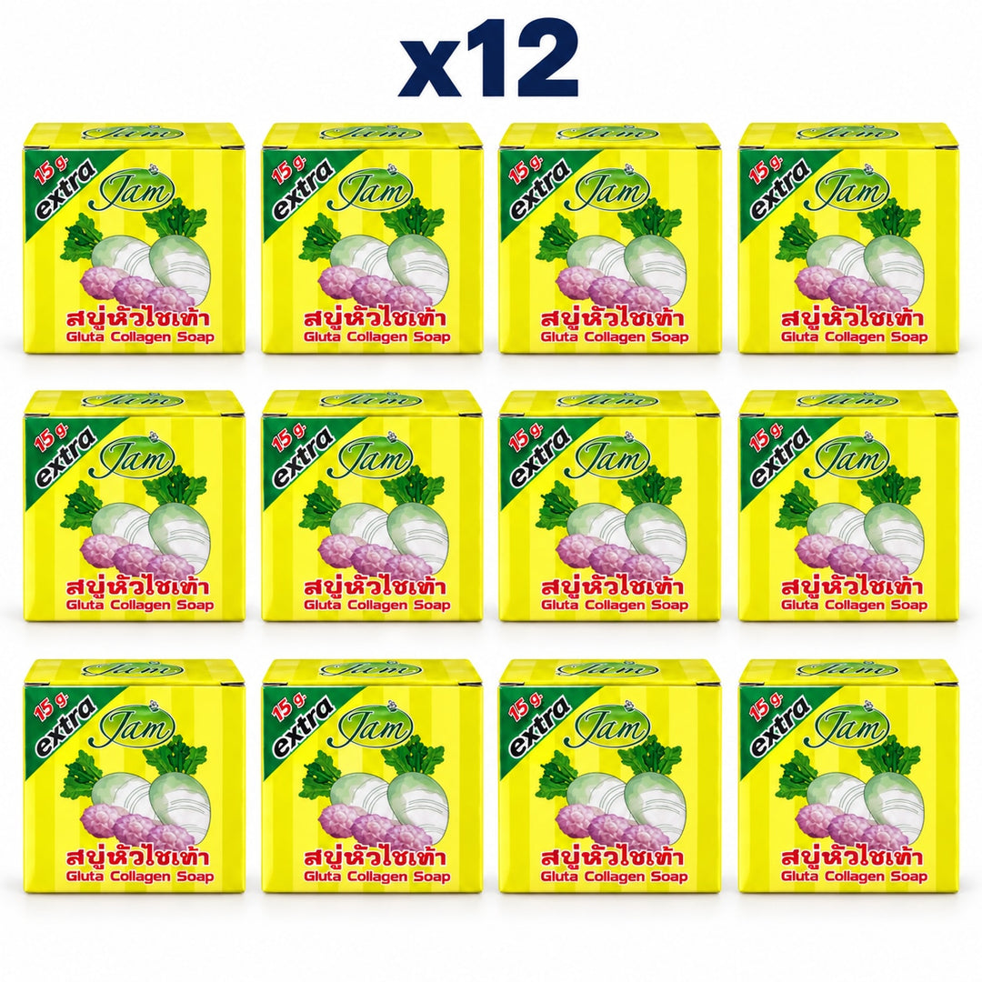 JAM Radish Gluta Collagen Soap 65 g — 12 Bars — multipack cover showing 12 soaps