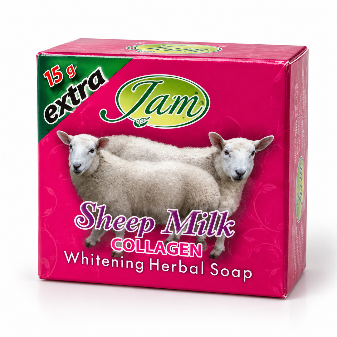 One JAM Sheep Milk Collagen 65 g soap box on white