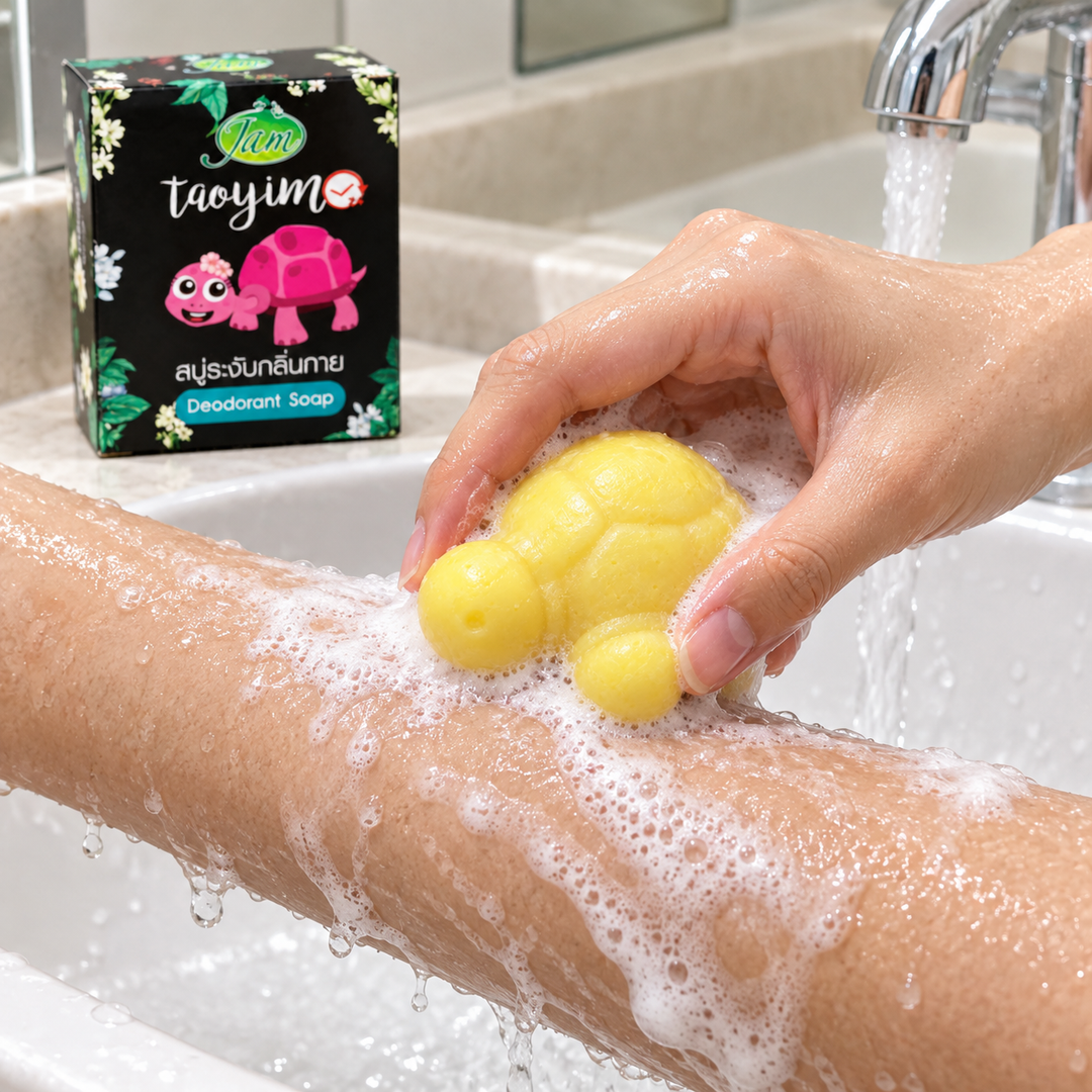 JAM Smiling Turtle soap used on wet skin