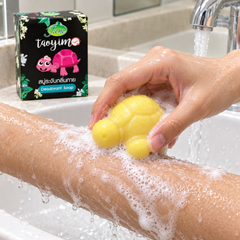 JAM Smiling Turtle soap used on wet skin