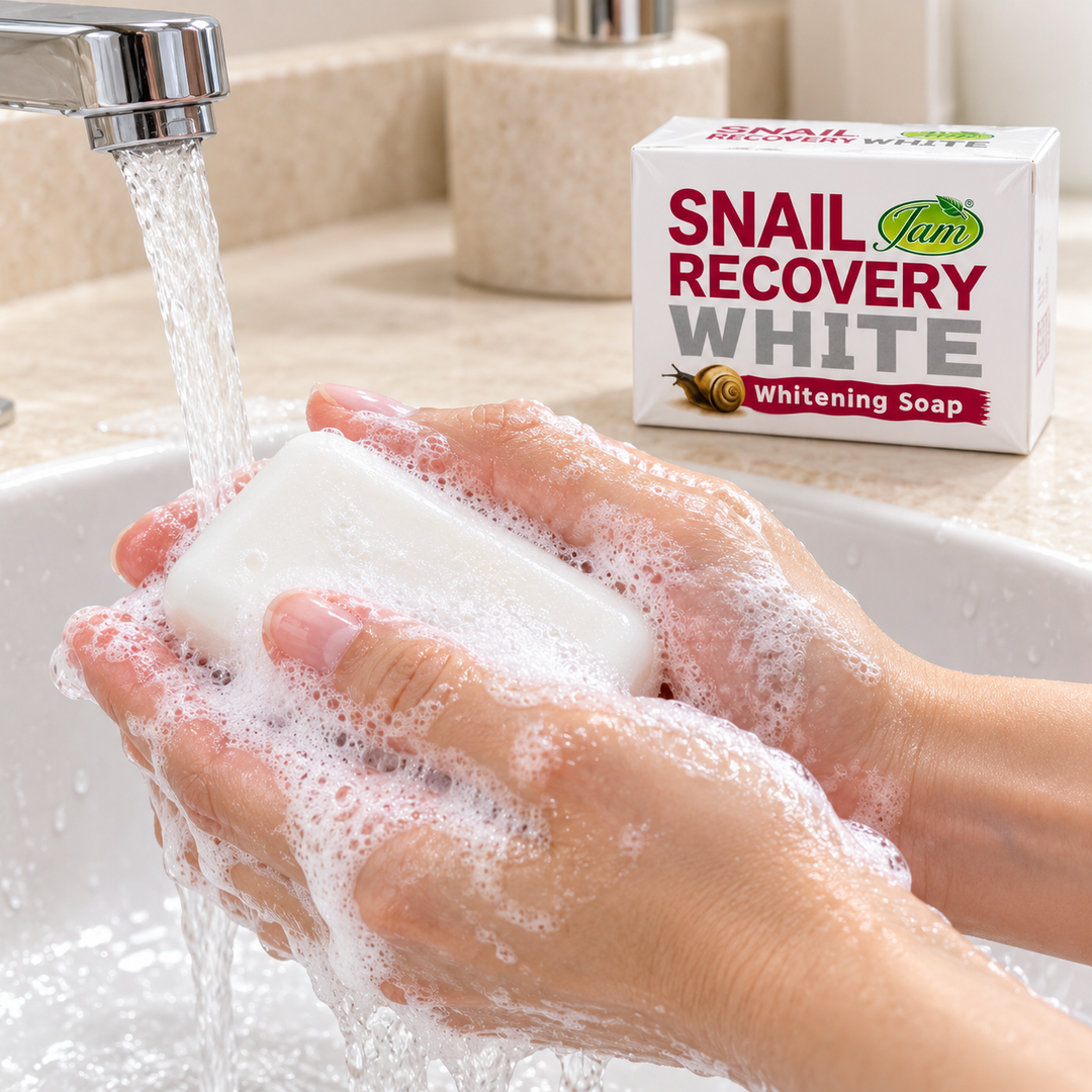 JAM Snail Facial Soap lathered under running water