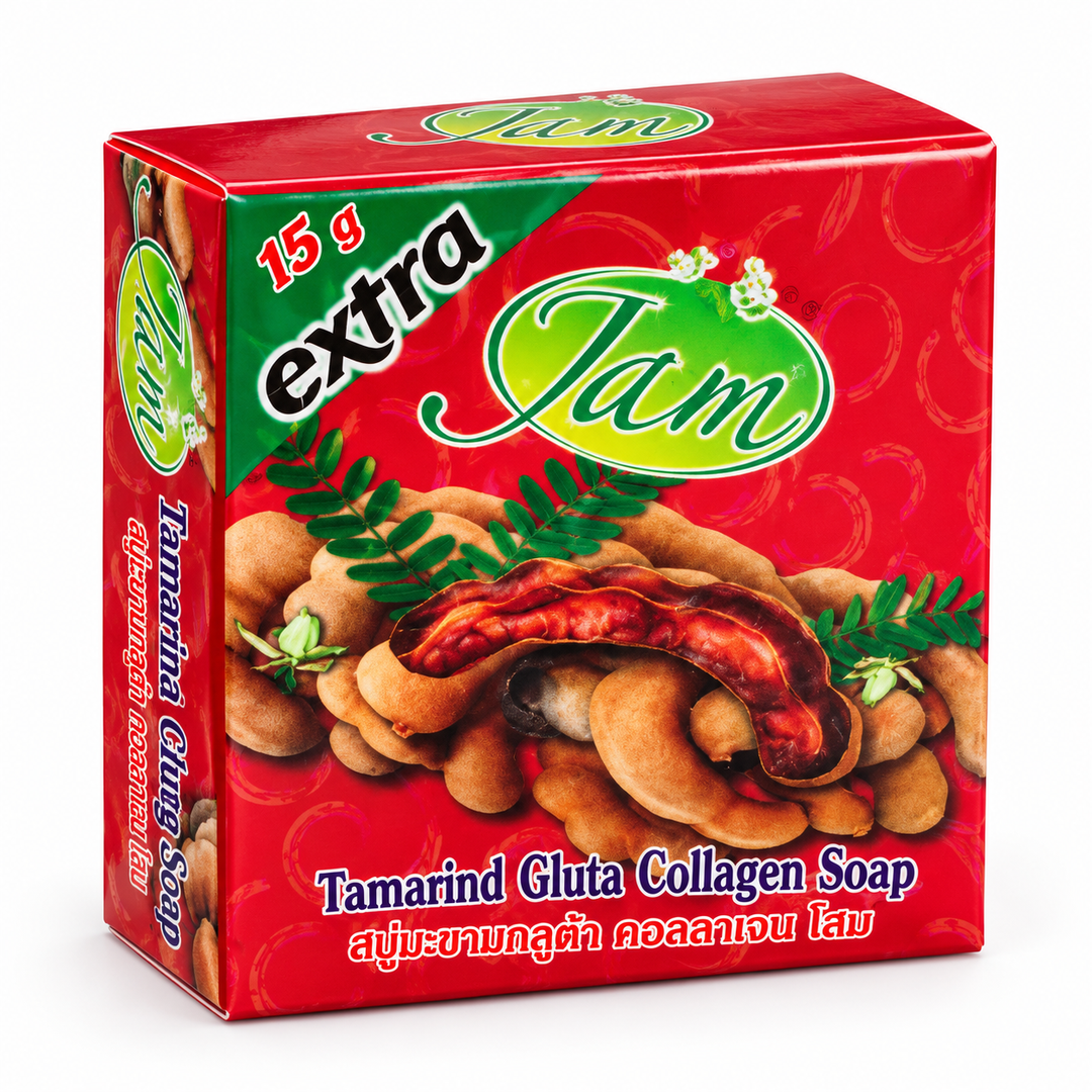 One JAM Tamarind Gluta Collagen Soap 65 g box on white