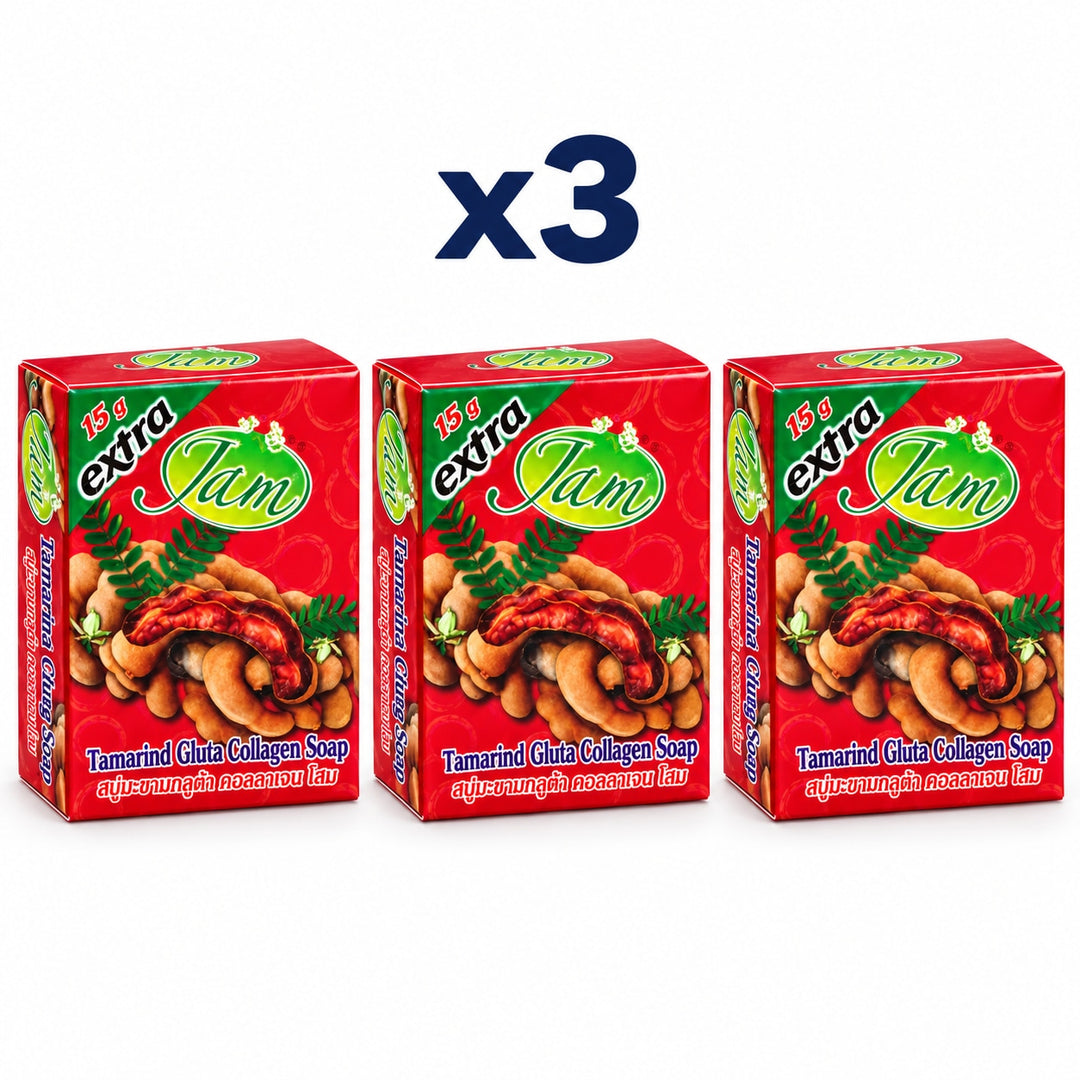 JAM Tamarind Gluta Collagen Soap Classic 65 g — 3 Bars — multipack cover showing 3 soaps