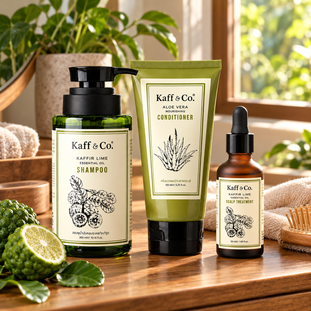 Kaff & Co Moisture Renewal Hair Set — Shampoo 300 ml, Conditioner 155 ml & Scalp Treatment 50 ml — 2 Sets — lifestyle 1