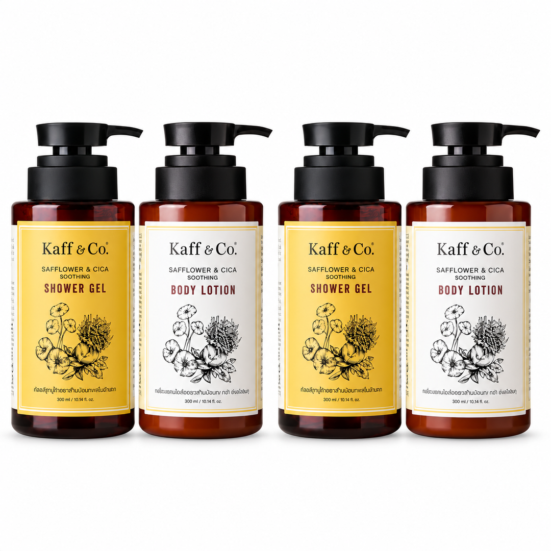 Kaff & Co Safflower & Cica Body Care Set — Shower Gel & Lotion 300 ml Each — 2 Sets