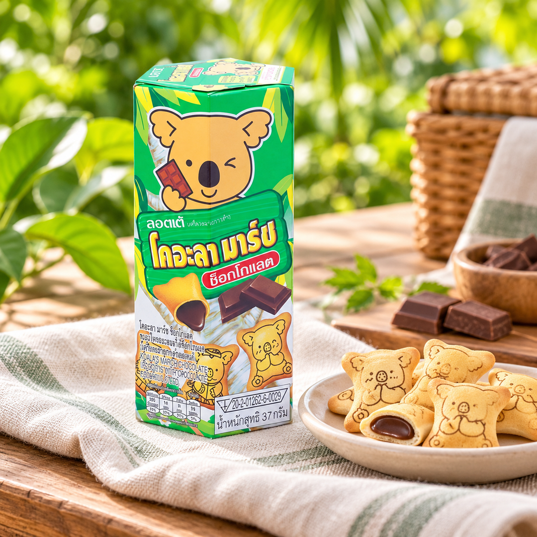 Lotte Koala's March Chocolate Biscuits — 9 × 37 g — lifestyle photograph