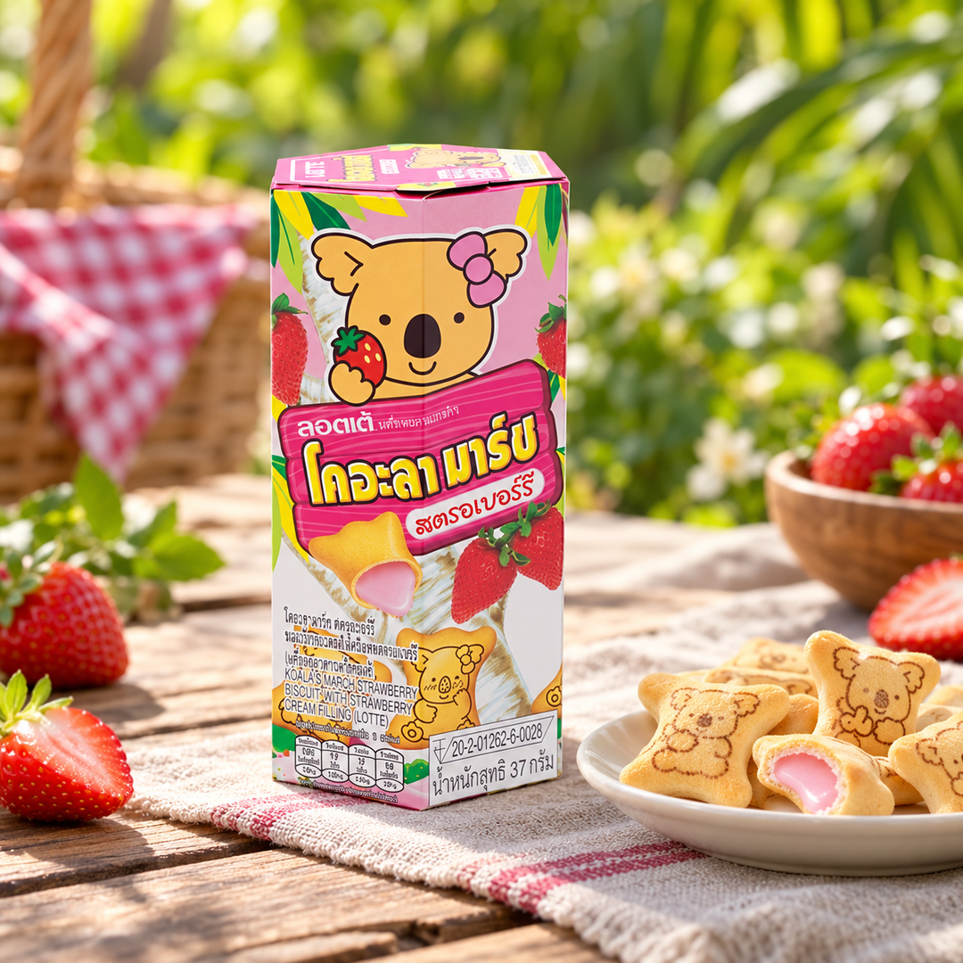 Lotte Koala's March Strawberry Biscuits — 9 × 37 g — lifestyle photograph