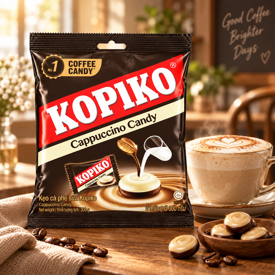Kopiko Cappuccino Candy 300g Bags — lifestyle presentation