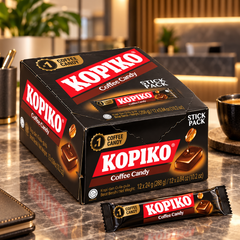 Kopiko Coffee Candy Stick Pack Display — lifestyle presentation