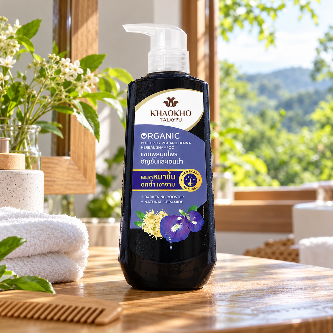 Khaokho Talaypu Butterfly Pea & Henna Shampoo 450 ml — 4 Bottles — lifestyle 1
