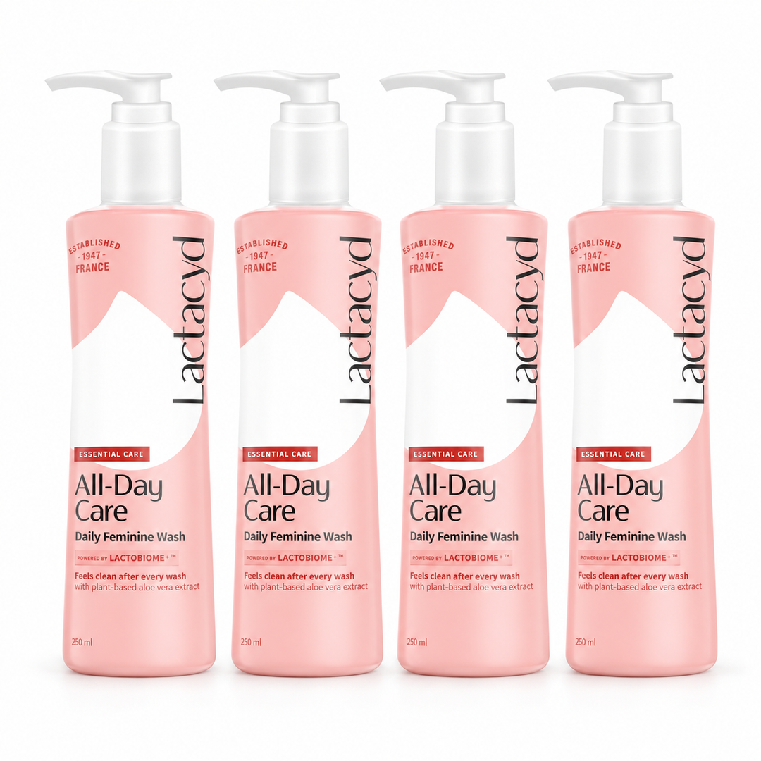 4 Lactacyd bottles on white, Lactacyd All-Day Care 250 ml pump